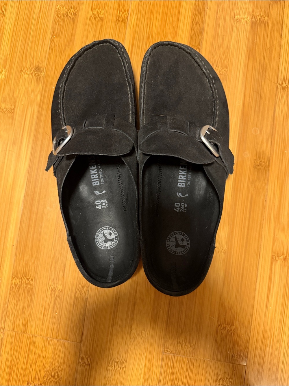 Birkenstock Black Suede Slip-On Loafers with Buckle